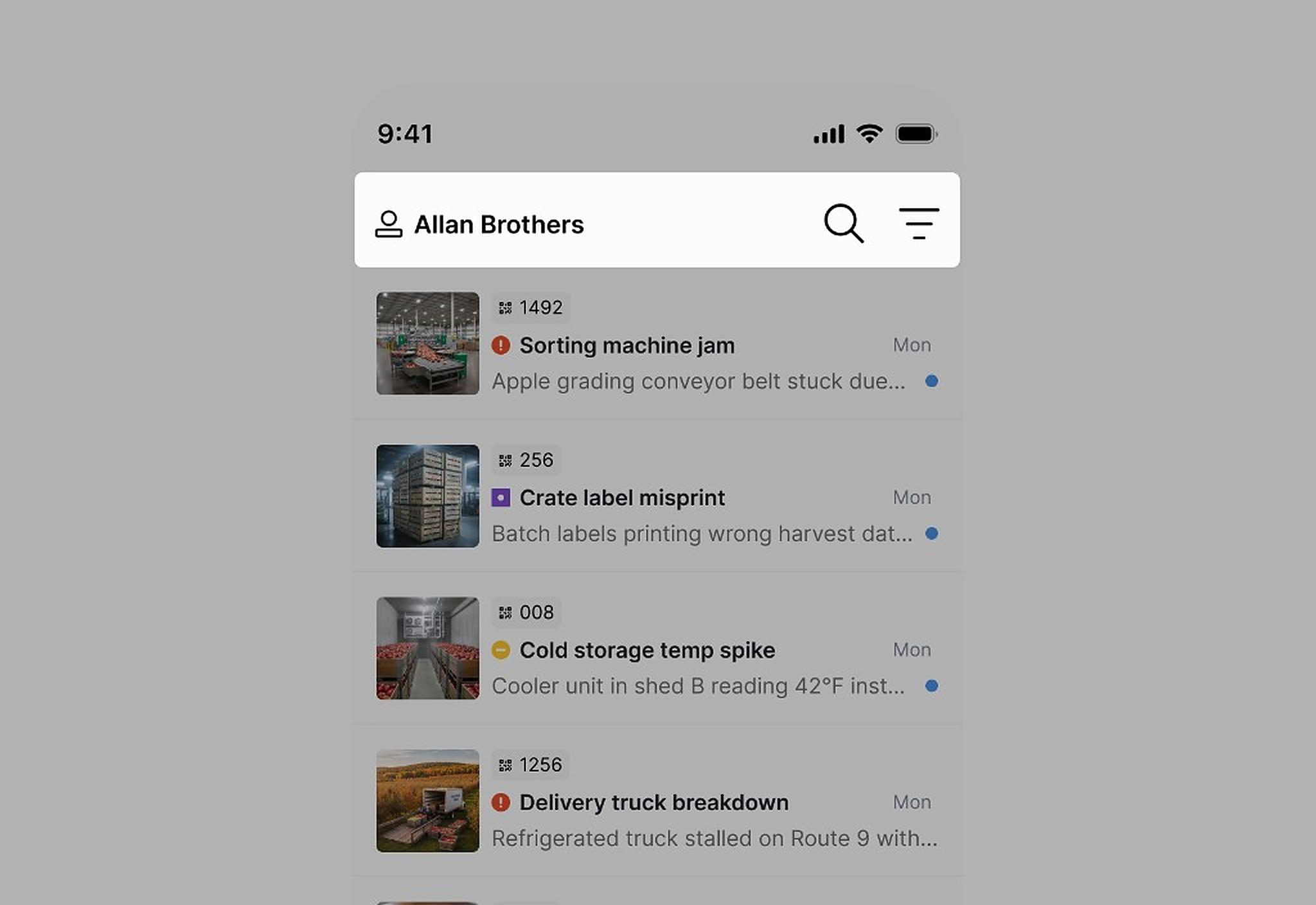 Before — Allan Brothers mobile activity feed