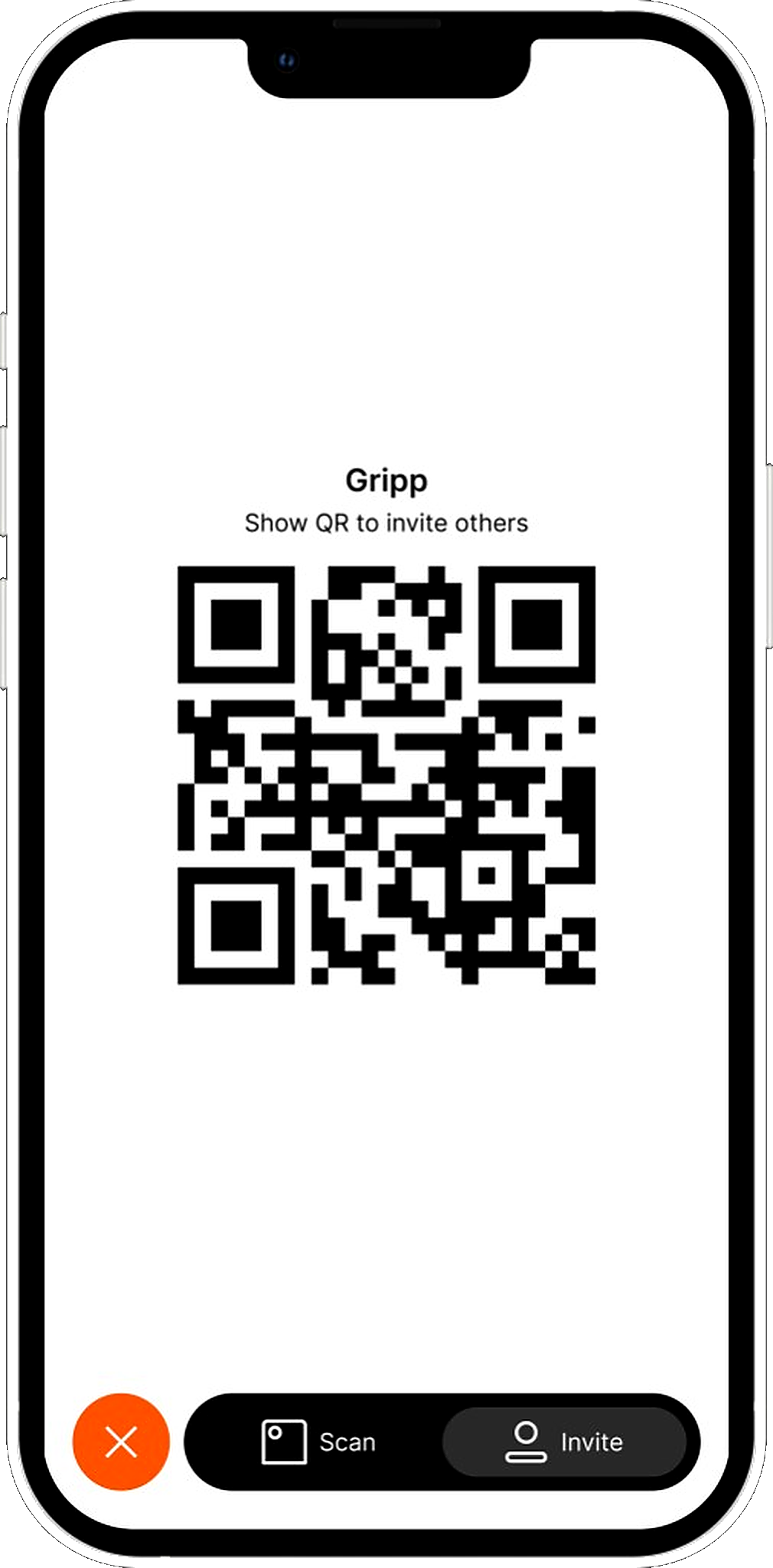 Gripp invite screen showing QR code to invite others