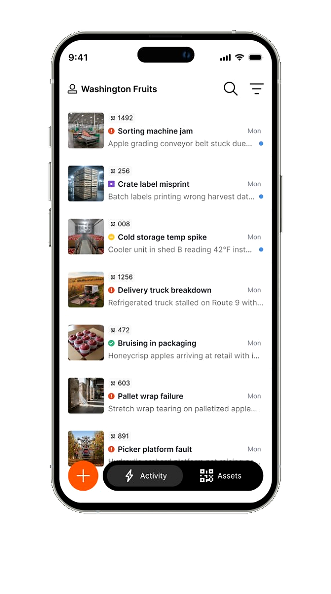 Washington Fruits mobile activity feed