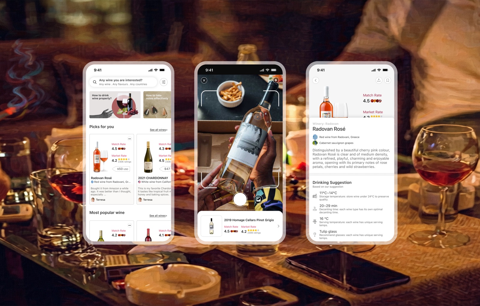 Meeting Wine Lovers' Needs for Business Success — WIWANT mobile product screens